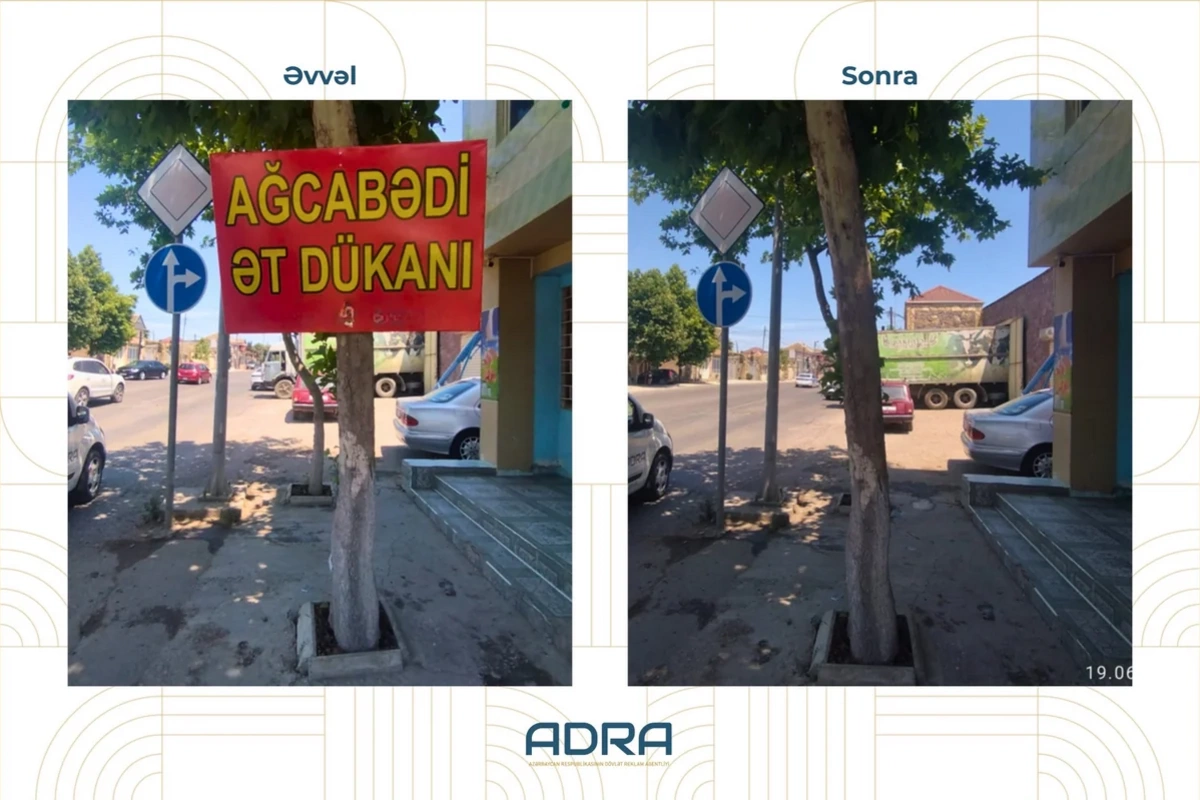 Ağaclara qanunsuz yerləşdirilən 267 reklam qurğusu söküldü Ağaclara qanunsuz yerləşdirilən 267 reklam qurğusu söküldü