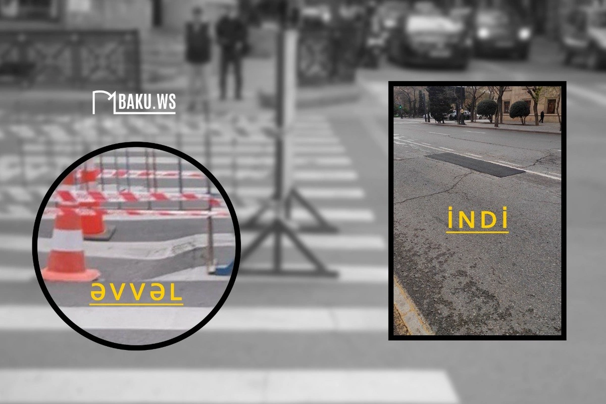 Bakıda çökən yol bərpa edildi