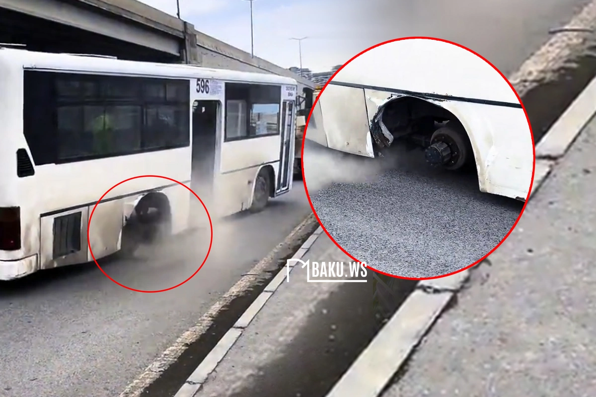 Bakıda hərəkətdə olan avtobusun təkəri qırılıb