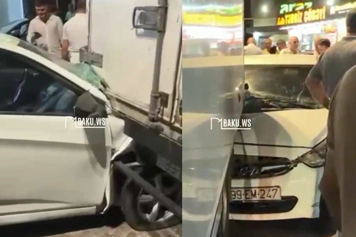 Bakıda yük maşını ilə minik avtomobili toqquşub