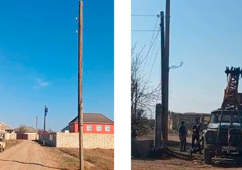 Biləsuvarın iki kəndində qəzalı olan elektrik dirəkləri və xətlər yenilənib