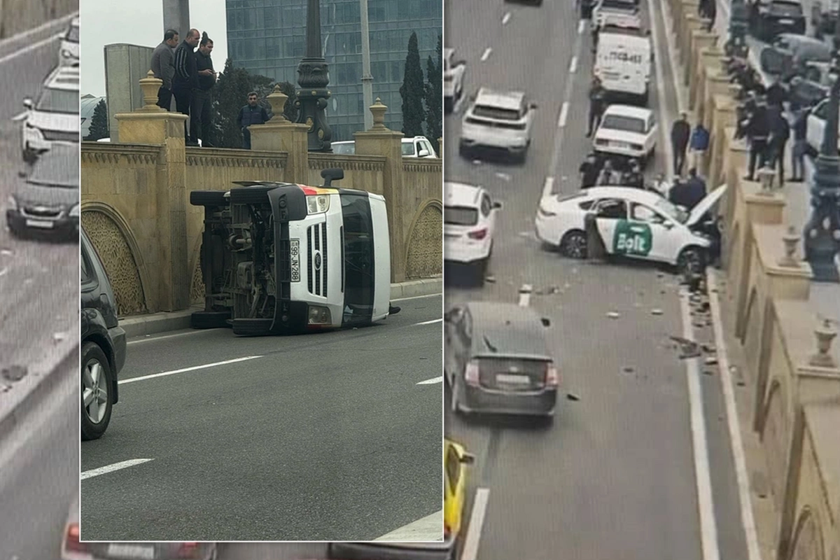 Heydər Əliyev prospektində baş verən ağır qəzanın görüntüsü - 