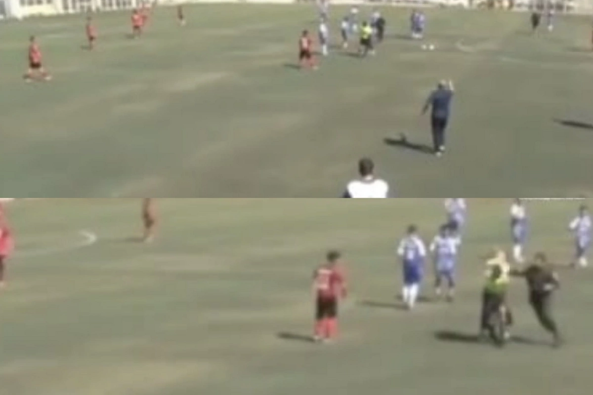 İranda futbol matçında oyunçulardan birinin anası meydançaya qaçıb hakimin sifətinə zərbə endirdi
