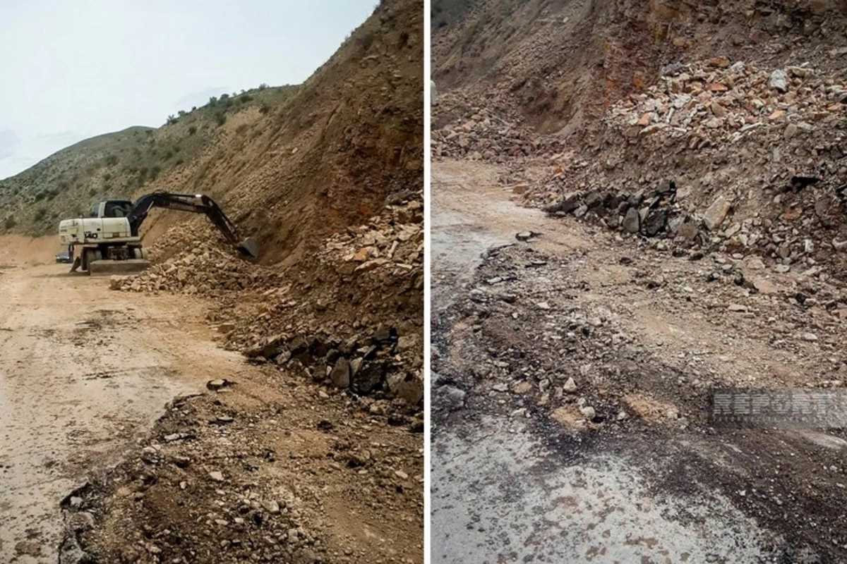 Naxçıvanda avtomobil yoluna düşən qaya parçaları hərəkəti məhdudlaşdırıb Naxçıvanda avtomobil yoluna düşən qaya parçaları hərəkəti məhdudlaşdırıb