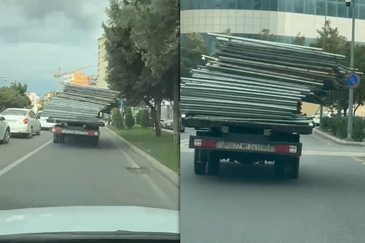 Paytaxt yollarında təhlükəli mənzərə - Aşmaq üzrə olan yük QORXU SAÇDI