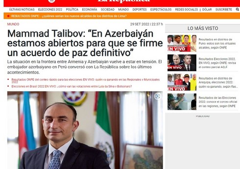Peru mətbuatında Ermənistanın son hərbi təxribatı barədə danışılıb