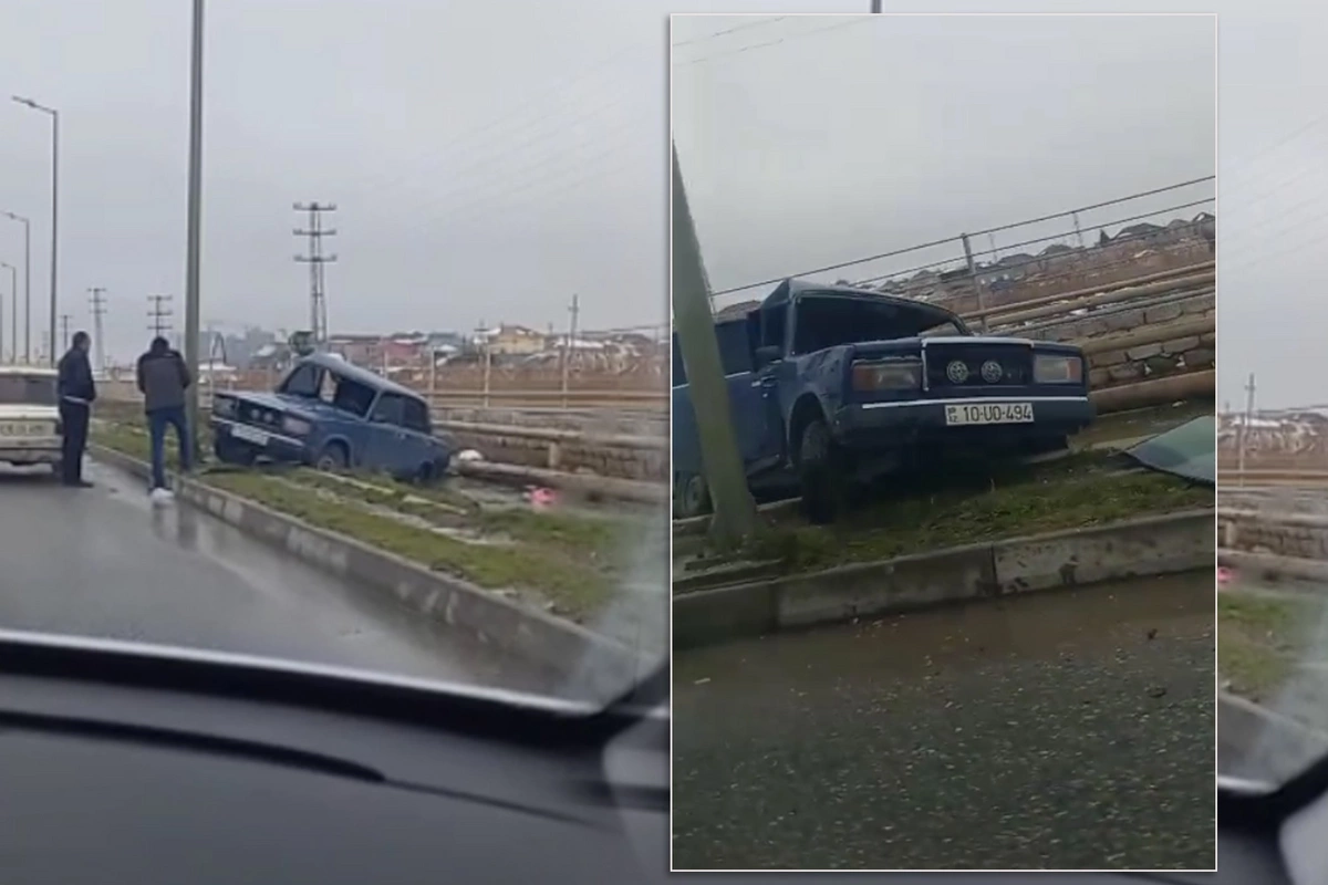 VAZ 2107 Mehdiabad-Binəqədi yolunda qəzaya düşdü, yoldan çıxdı