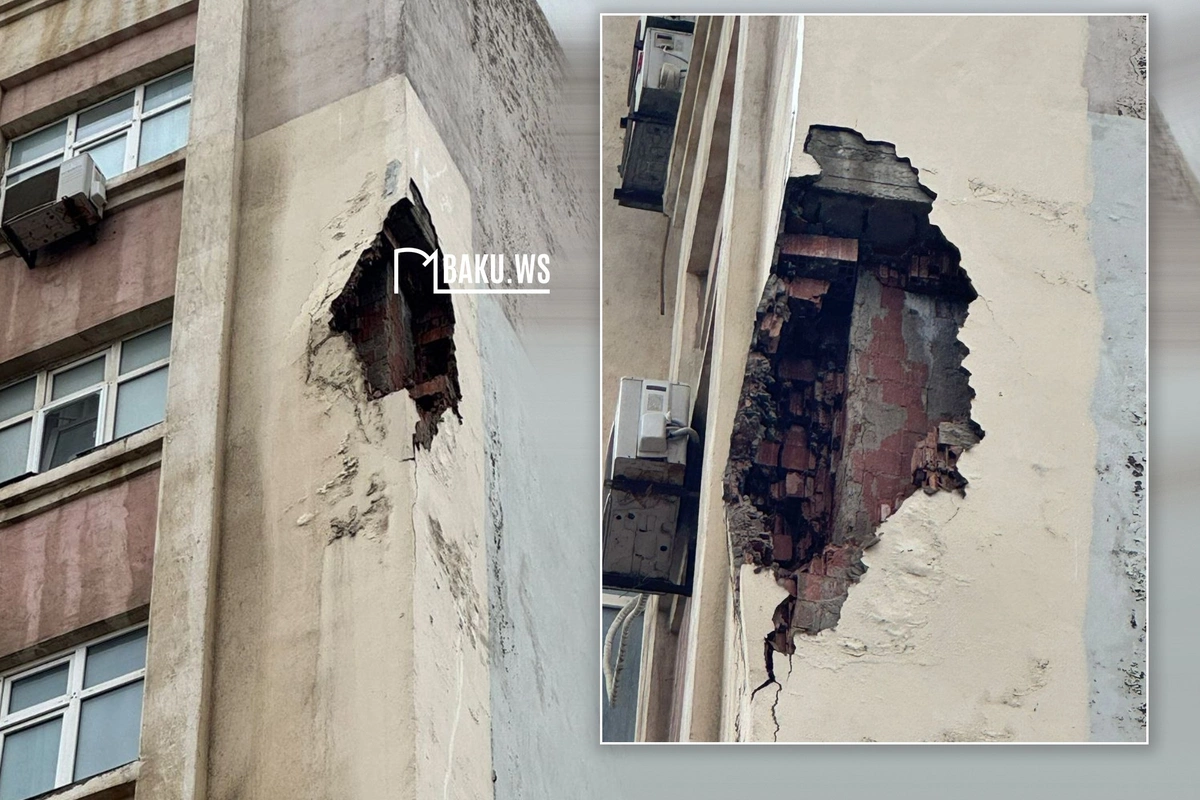 Yaşayış binasının fasadı uçub - TƏHLÜKƏLİ VƏZİYYƏT