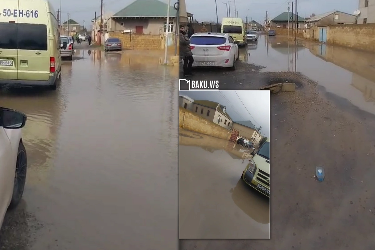 Yeni tikilən məktəbin qarşısına SU YIĞILDI